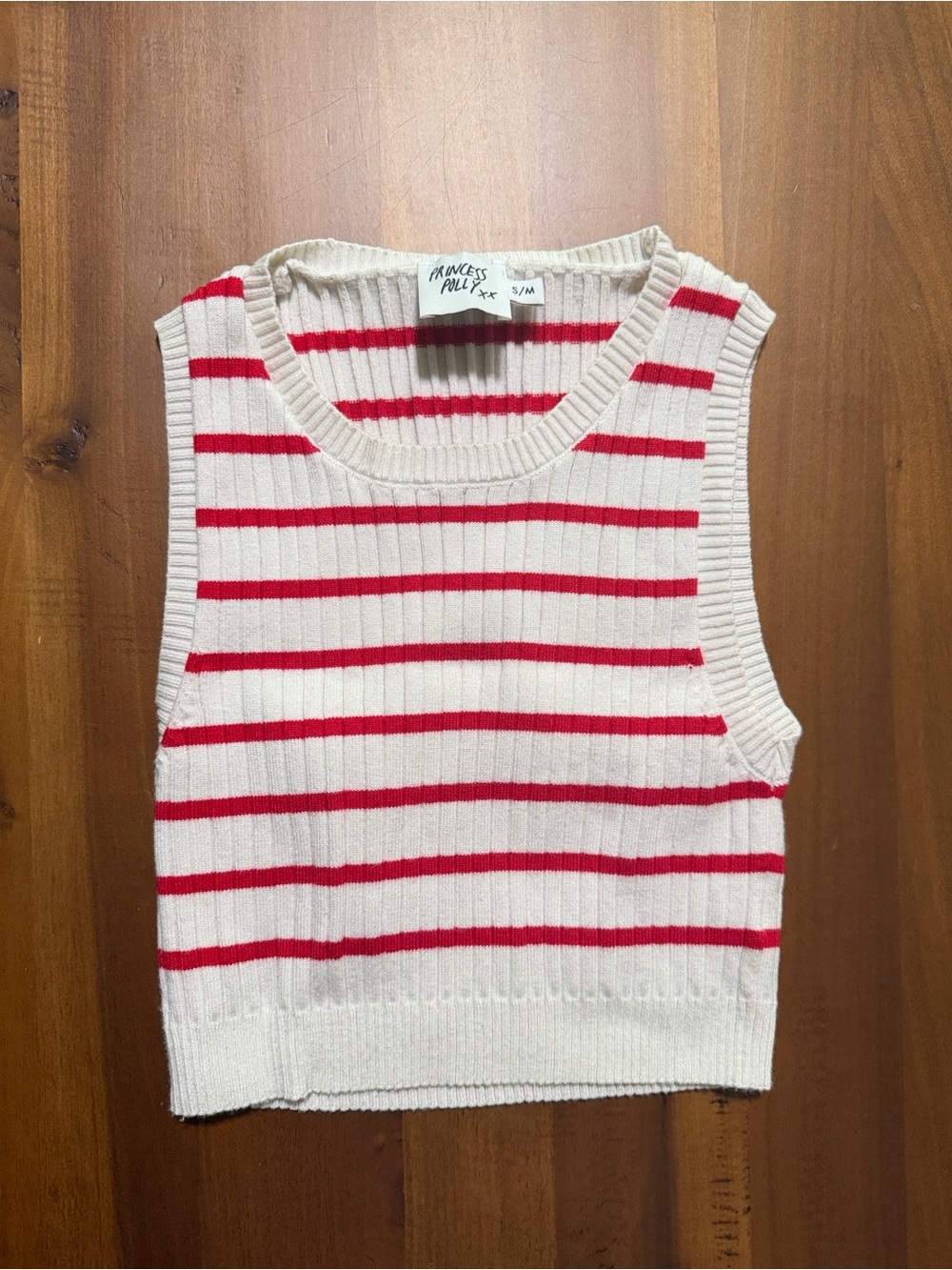 Princess Polly White & Red Striped Ribbed Crop Tank
